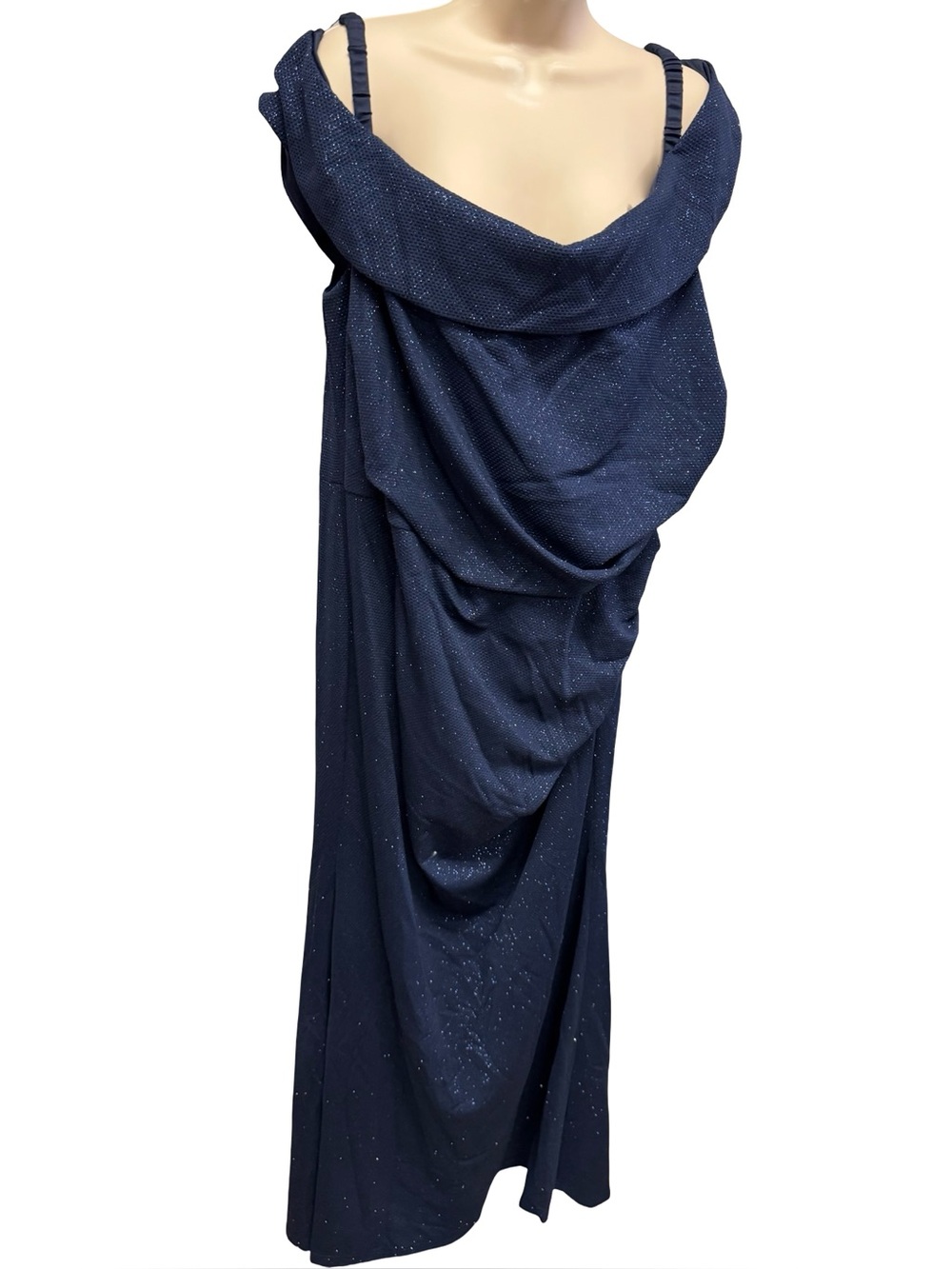 Oleg Cassini Navy Glitter Knit Off Shoulder Dress NWT Size 20W